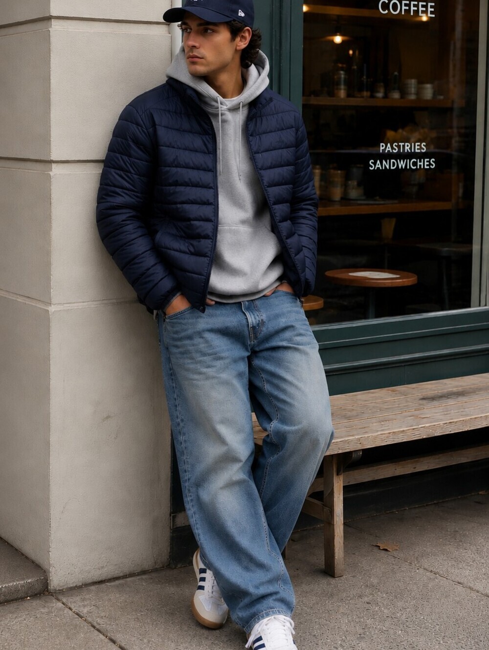 True Classic Men’s Navy Lightweight Puffer Jacket Medium Quilted Fall Coat
